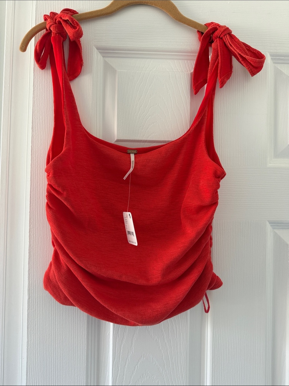 Free People Vibrant Red Tie-Shoulder Ruched Cropped Tank NWT Size Large